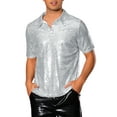 thumbnail image 1 of CAMISETAS POLO CON LENTEJUELAS INSPIRE CHIC PARA HOMBRE, MANGA CORTA, BRILLO Y GLITTER, PARA FIESTAS DE PROM Y DISCO DE LOS 70, COLOR PLATA, 1 of 4