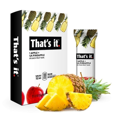 Apple + Pineapple 100% Natural Real Fruit Bar, Best High Fiber Vegan, Gluten Free Healthy Snack, Paleo for Children & Adults, Non GMO No Added Sugar, No Preservatives Energy Food (12 Pack) That's (Best Snack Box Subscription)