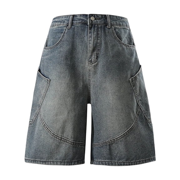 Yaoyar Vintage Denim Cargo Shorts Relaxed Fit Knee-Length Bermuda Jean High Waisted Shorts with Pockets Summer Streetwear