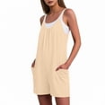 thumbnail image 4 of Tsesme Sleeveless Romper Shorts for Women Spaghetti Strap Shorts Jumpsuit Pleated Front Casual Overall Shorts with Pockets,Beige,L, 4 of 8