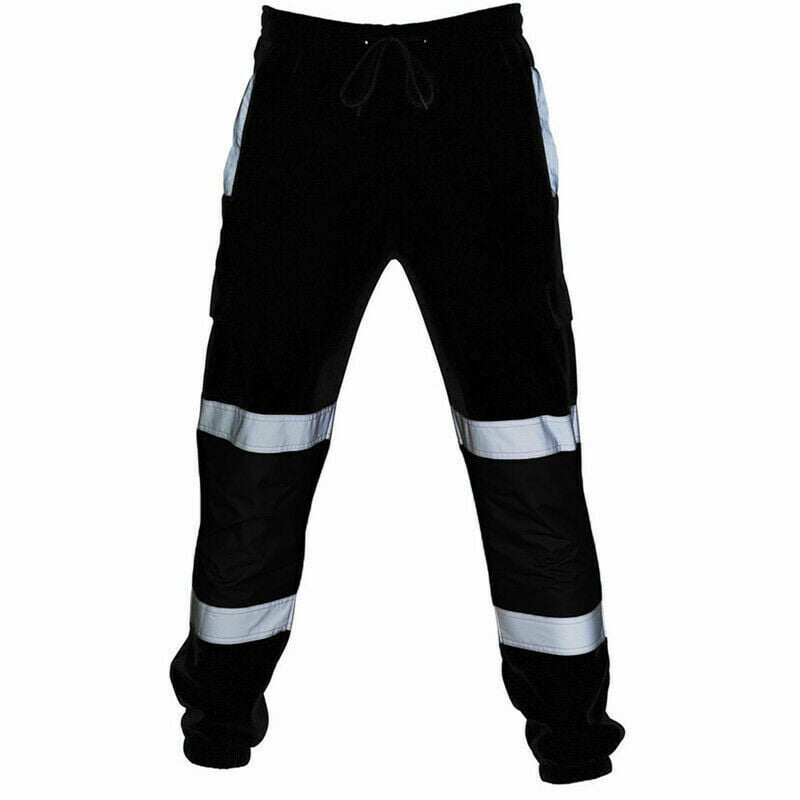 Men Hi Vis Visibility Safety Fleece Bottoms Work Wear Trouser Jogger Pants Ne JR 