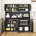 thumbnail image 4 of Gymax 63'' Wide Kitchen Buffet Hutch w/4 Cabinets 2 Open Shelves & 12-Bottle Wine Rack Dark Gray, 4 of 10