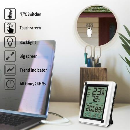 

PC laptop accessories Indoor Outdoor Thermometer Wireless Digital Hygrometer Thermostat Temperature Humidity Monitor With Touchscreen LCD Backlight Thermometer