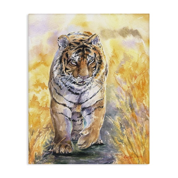 Stupell Industries Farmhouse Cool Tiger Large Cat Animal Orange Watercolor Canvas Art, 24 x 30, by George Dyachenko
