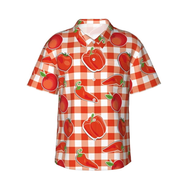 Fotbe Tomatoes And Chili Camisa Hawaiana para Hombre Unisex – Camisa Casual de Verano con Botones de Manga Corta de Algodón y Lino,XX-Large
