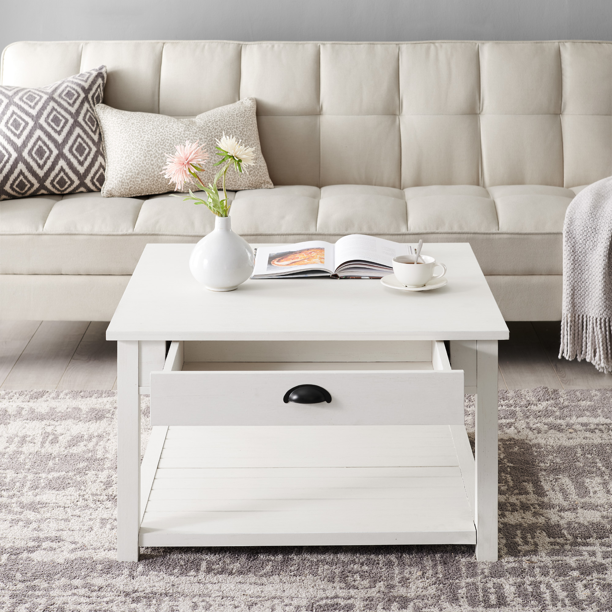 Manor Park 30 inch Square Country Coffee Table, Brushed White - image 10 of 10