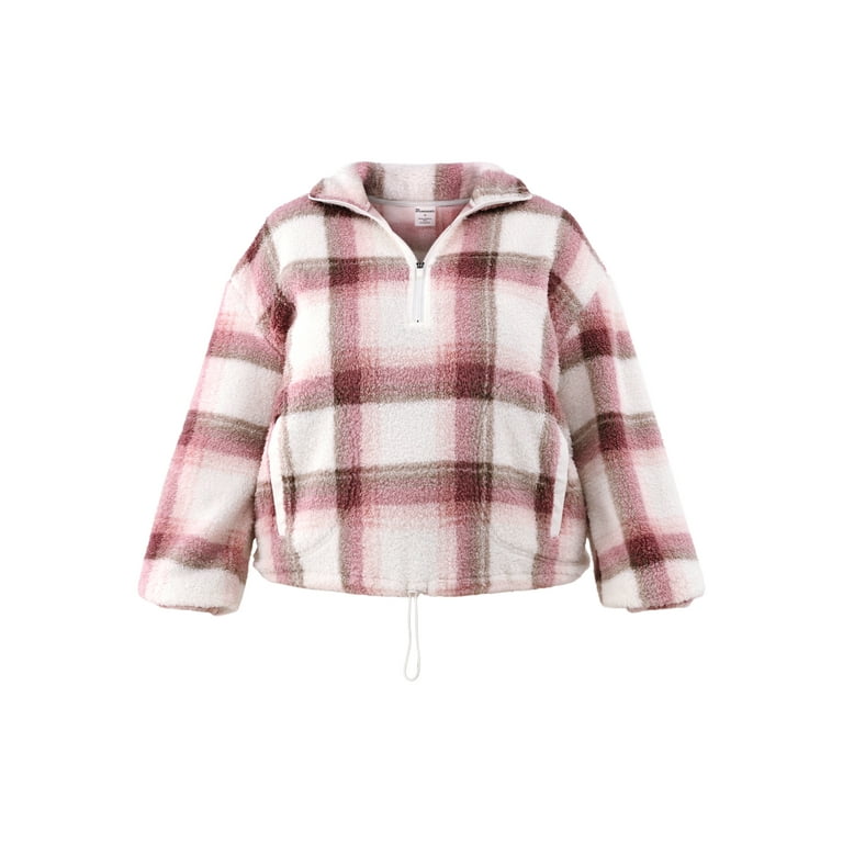 No Boundaries Half Zip Plush Pullover with Pockets Women s and Women s Plus Walmart