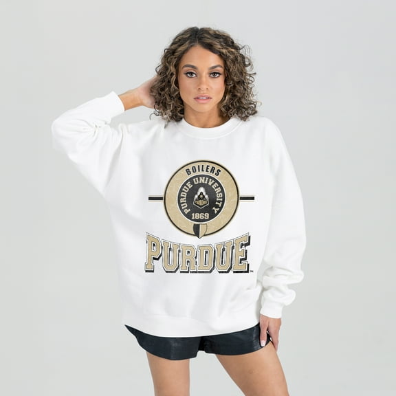 Women's Gameday Couture  White Purdue Boilermakers Hot Shot Fleece Pullover Sweatshirt
