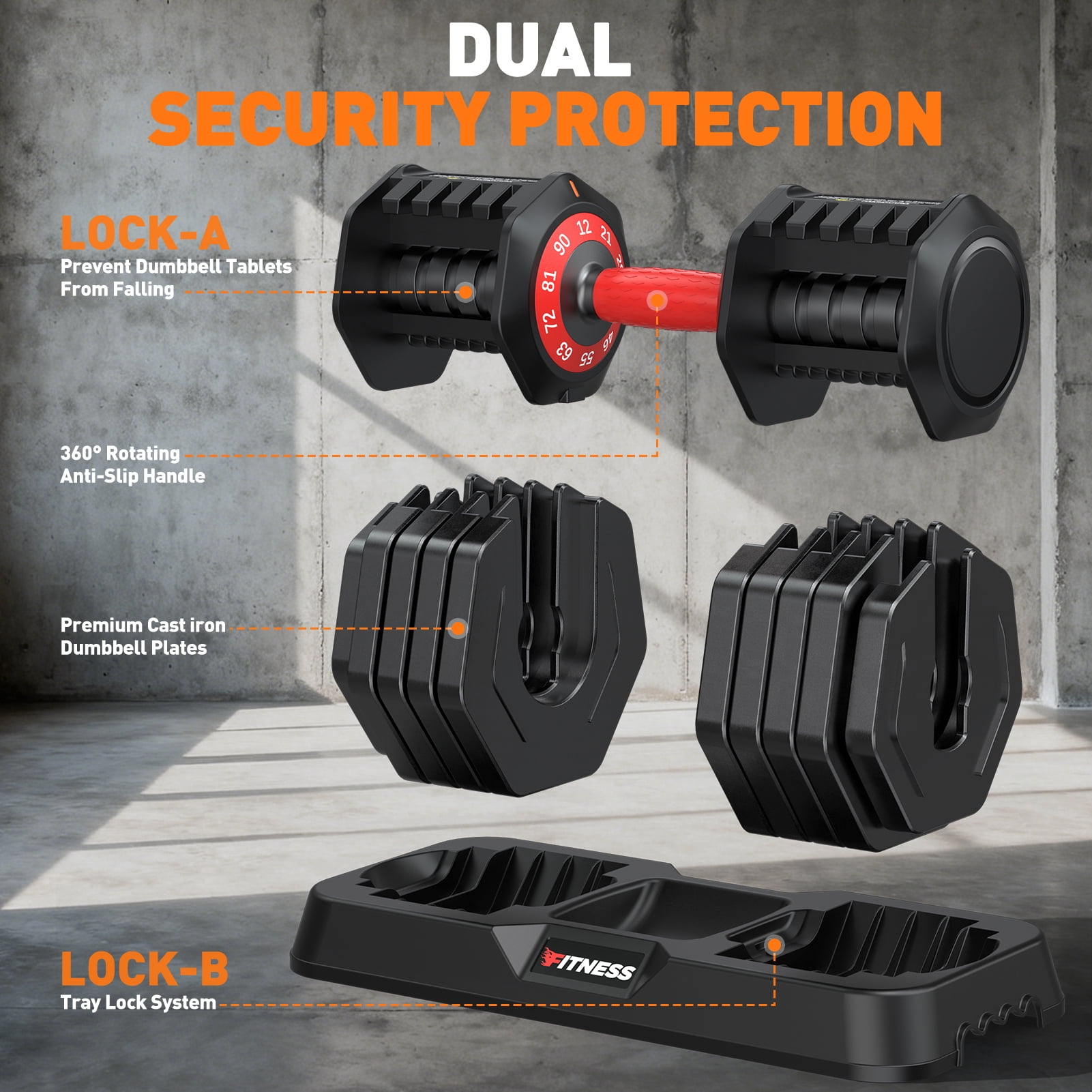 GIKPAL 180LB(90lbs*2) Adjustable Dumbbells Set of 2,10 in 1 Quick-Select 12-90lbs Free Weight Adjustable Dumbbells for Men/Women Home Gym