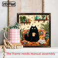 thumbnail image 6 of 2D Flat, 8x8 Inch Boho Black Cat Tea Cup Wooden Framed Wall Art - Flat Panel Bohemian Floral Foliage Print with Green-Eyed Cat, Easy-Hang for Living Room, Bedroom, Kitchen - Perfect Gift for Hallo, 6 of 9