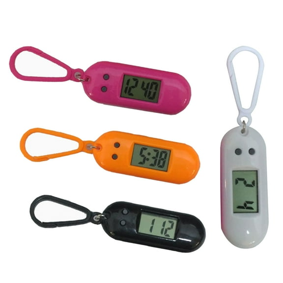 Pawsdot 4Pcs Keyring Pocket Watch Electronic Mixed Colors Clip on for Convenient Time Checking