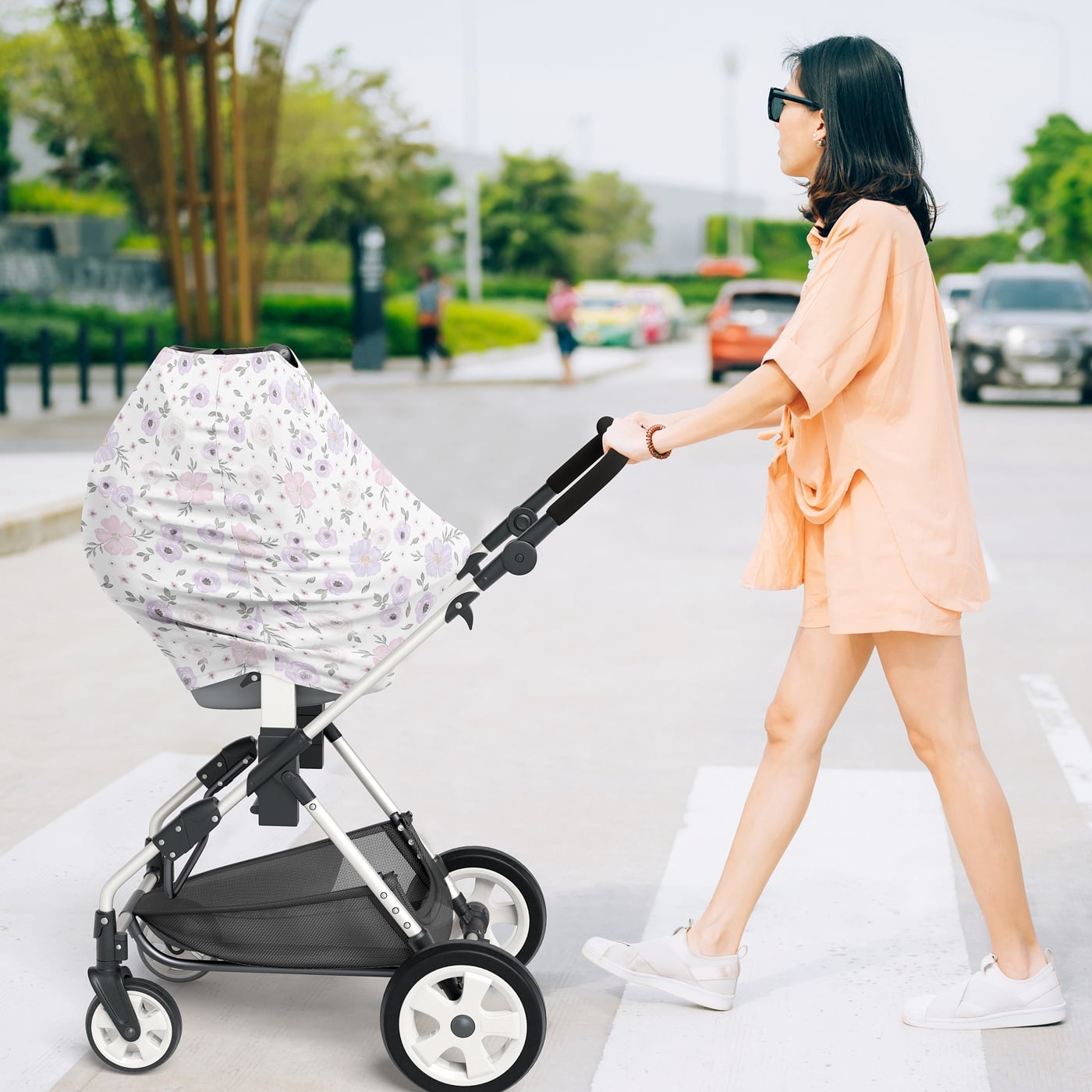 Sweet Jojo Designs Watercolor Floral Purple Grey and Pink Multi Use Baby Car Seat and Nursing Cover