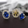 thumbnail image 3 of Gem Stone King 3.72 Ct Oval Blue Created Sapphire 18K Yellow Gold Plated Silver Earrings, 3 of 3