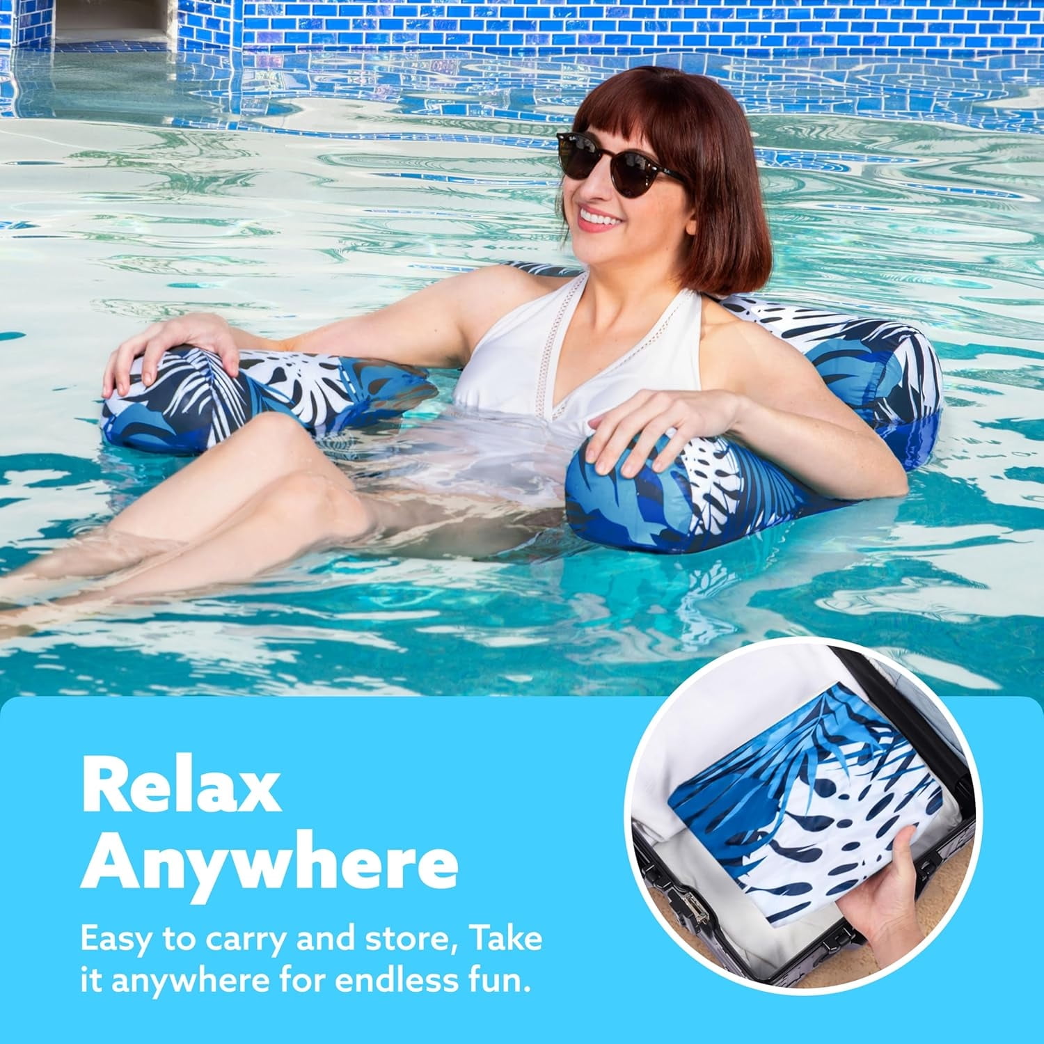 Joyfy Pool Chairs,Pool Floats for Adult,Blow up Water Chairs Noodles rafts for Party Summer Water Beach Fun, Blue Leaves