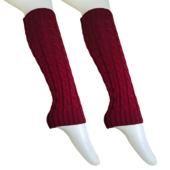 harmtty Women Cable Knit Leg Warmers Knitted Crochet Long Socks,Wine Red