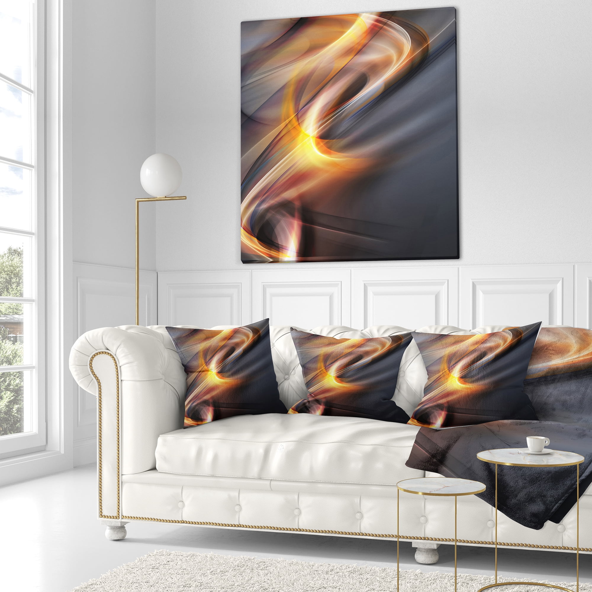 Designart Yellow Gray Light Art - Abstract Throw Pillow - 18x18