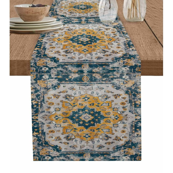 Boho Tribes Burlap Cotton Table Runner 18x72 Inches Long, Vintage Southwest Tribal Modern Art Farmhouse Table Runners, Outdoor Dining Tablecloths Decor for Baby Shower/Party/Wedding