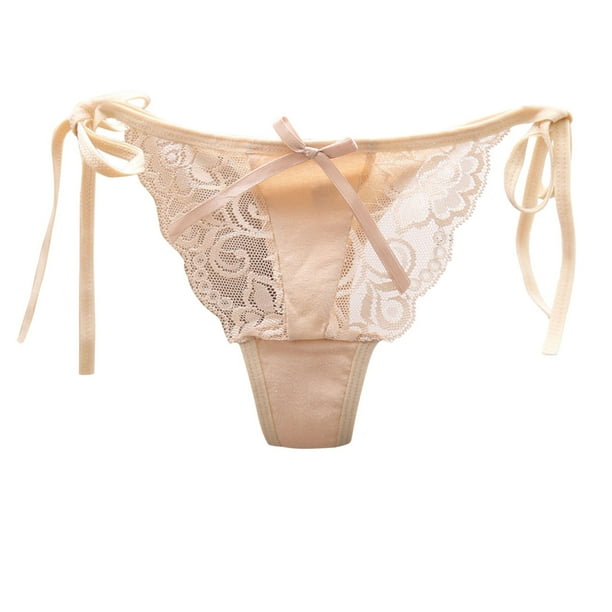 Gibobby Panty sexy Ajuste Tanga encaje sexy para mujer Bragas encaje cintura Ropa interior algodón (Beige,Talla única)