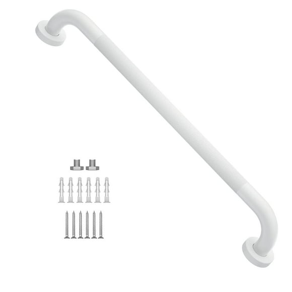 White Shower Grab Bar 24 Inch,Munzong Bathroom Grab Bar W/Anti-Slip Knurled Grip, Bathroom Balance Support Bar Toilet Safety Assist Handle Handrail for Elderly Senior Disabled