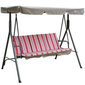 Ghp Outdoor Green And White Durable Cushioned 3 Seats Swing Canopy