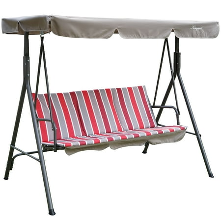 3 Seat Patio Swing Chair Alicia Patio Swing Chair with 3 Comfortable Cushion Seats and Strong Weather Resistant Powder Coated Steel Frame ()