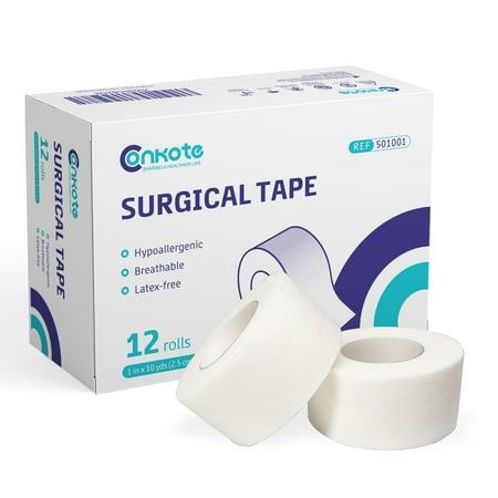 Conkote Soft Paper Surgical Tape 1" x 10 Yards, Gentle Adhesion and Hypoallergenic, 12-Count