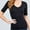 BLACK, variant on Women Basic Casual V-Neck Elbow Sleeve Stretchy Jersey T-Shirts Top