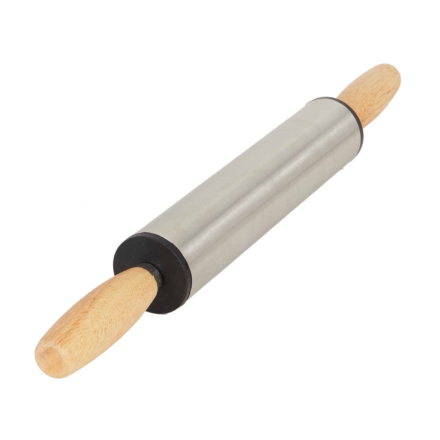 Home Basics Heavy Weight Stainless Steel Rolling Pin with Contour Handles,  Natural