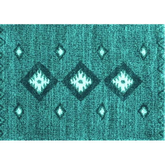 Ahgly Company Machine Washable Indoor Rectangle Abstract Turquoise Blue Contemporary Area Rugs, 3' x 5'