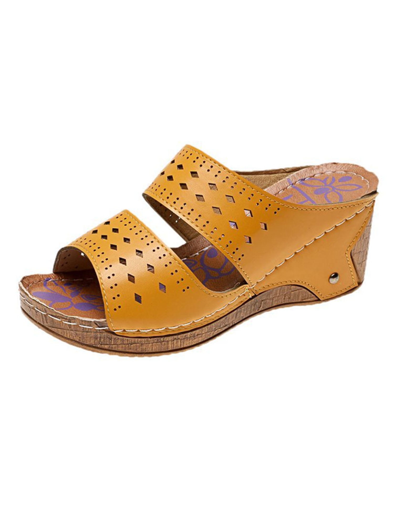 Details about   Women's Summer Slippers Slip On Wedge Beach Sandals Open Toe Faux Leather Shoes