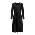 thumbnail image 5 of Young Adult Dresses Women's Solid Color Long Sleeved Button Pleated Dress S-2XL Gift for Her, 5 of 7