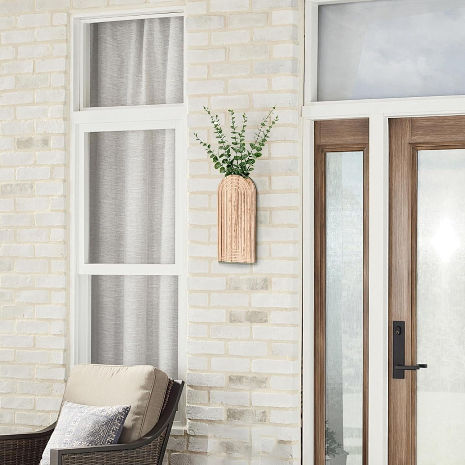 Wooden Wall Planter Vase Set of 2, Boho Hanging Planter for Indoor Plants & Flowers, Natural Wood Wall-Mounted Planters for Art Home Decor - Living Room, Bedroom, Bathroom, Patio