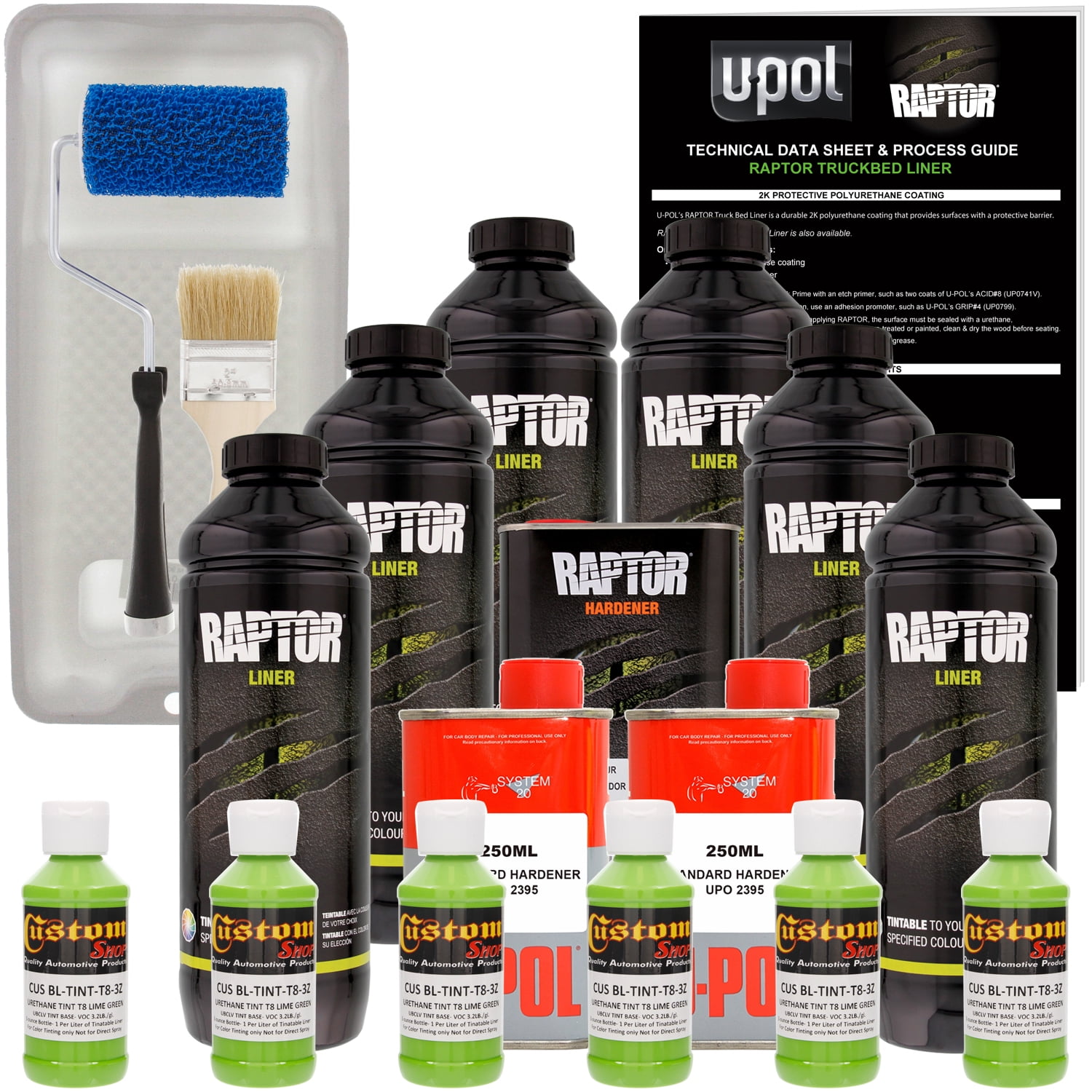 Raptor Lime Green Urethane SprayOn Truck Bed Liner Roller,Tray,Brush6