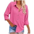 thumbnail image 2 of Rciityk Women's Button Up Shirts Fall Casual Pleated Long Sleeve Cardigan Tops Loose Turndown Collar Blouses, 2 of 7