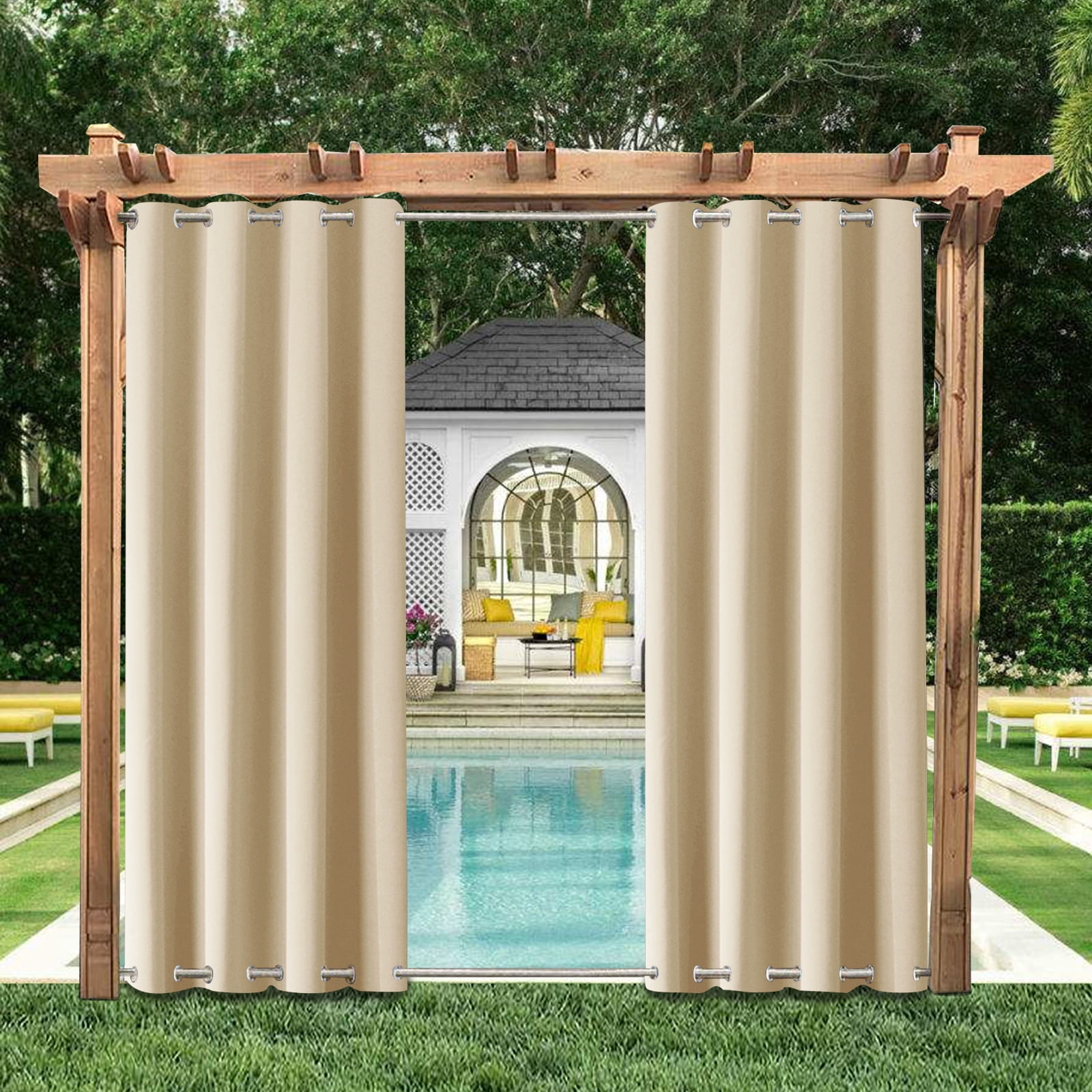 TOPCHANCES 2 Panels Blackout Curtains Patio Waterproof Outdoor Curtains, Thermal Insulated Top & Bottom Grommet Indoor/Outdoor Drapes Privacy, W52in x L94in
