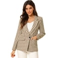 thumbnail image 1 of Blazers para mujer Chaqueta tipo blazer a cuadros con solapa con muesca Boyfriend Caqui M, 1 of 6