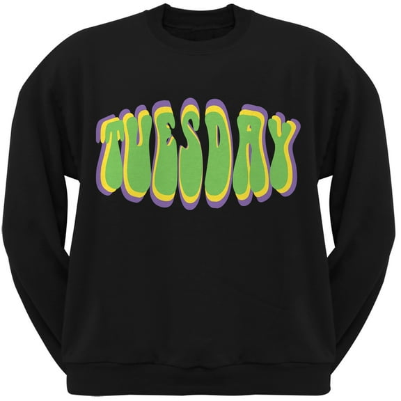 Fat Tuesday Mardi Gras Black Adult Crew Neck Sweatshirt - Large