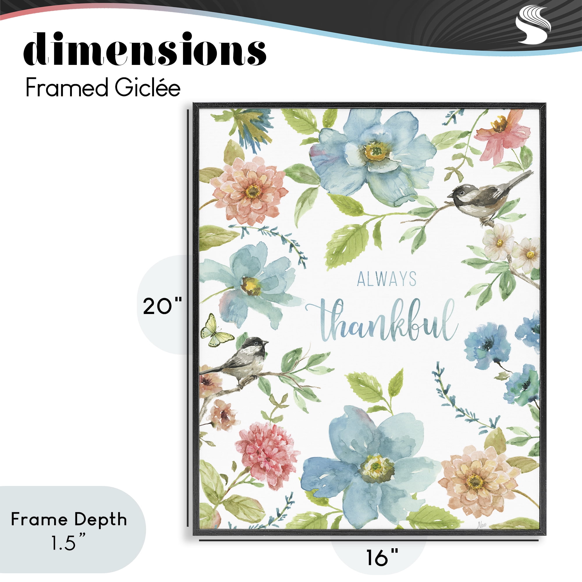 Stupell Industries Always Thankful Pink & Blue Black Framed Giclee Art, design by Nan