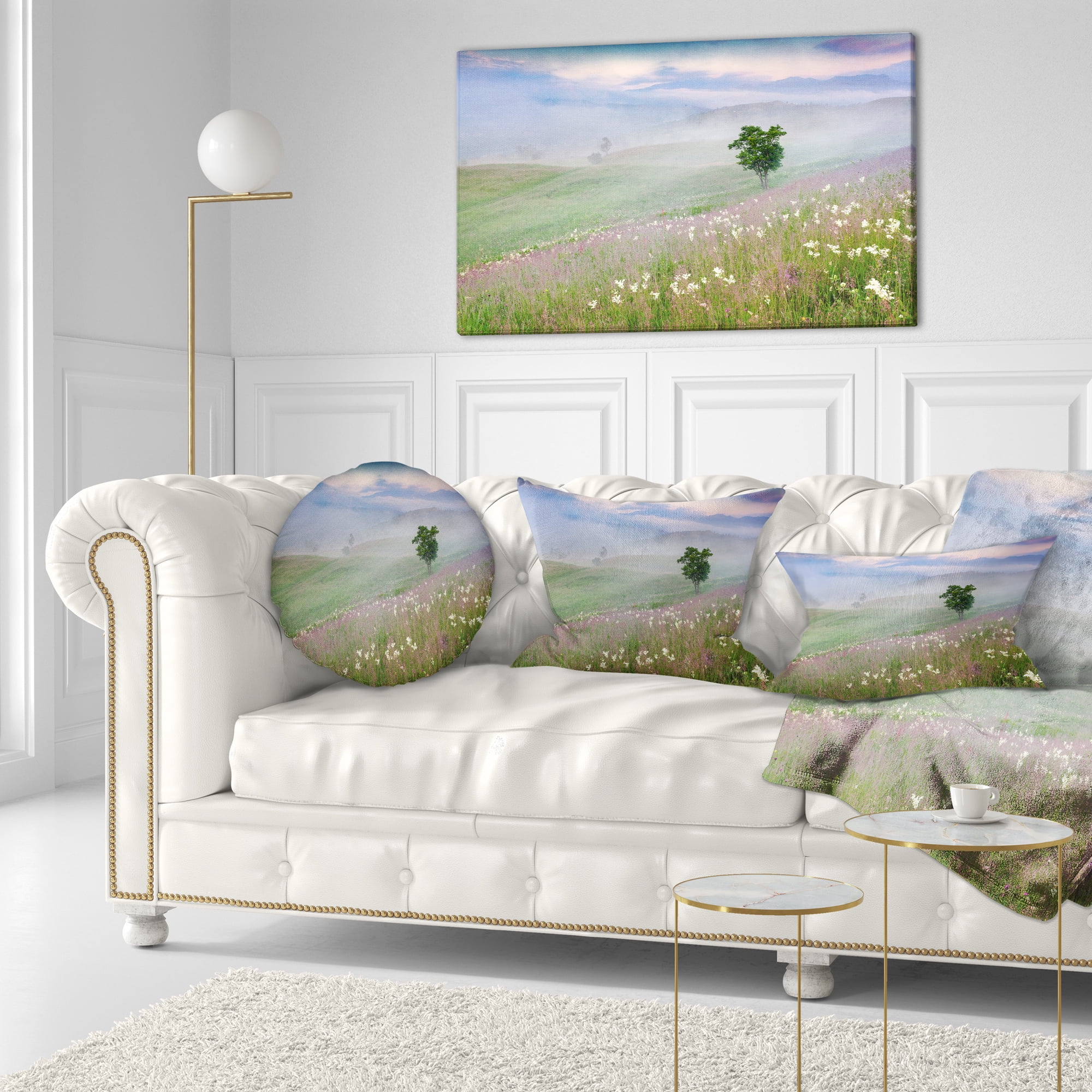 Designart Foggy Summer Morning in Mountains - Landscape Printed Throw Pillow - 12x20