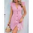thumbnail image 5 of Women'S Striped Summer Dresses V Neck Casual Mini Dress Flutter Sleeve Ruffle Button Sundresses Pink L, 5 of 8