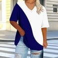 thumbnail image 2 of Plus Size Tops for Women Summer Casual V Neck Short Sleeve Color Block T-Shirts Loose Comfortable Tee (S, Navy), 2 of 6