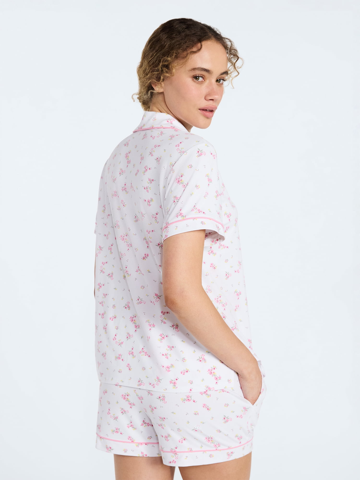 Joyspun Women’s Mommy and Me Notch Collar Top and Shorts Family Matching Pajama Set, Sizes XS-3X