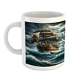 thumbnail image 2 of Ambesonne Cat Ceramic Coffee Mug, Stormy Ocean Pirate Kitty Ship, 11 oz, Dark Slate Blue and Amber, 2 of 4