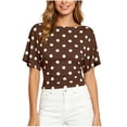 thumbnail image 2 of SSZMDLB Women Polka Dot T-Shirts Short Sleeve Round Neck Ruched Casual Slim Fit Summer Tops Fashion Tee Shirt Travel Outfits Workout Clothes, Brown 2XL, 2 of 8