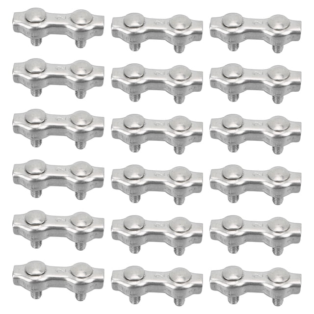 Juego de abrazaderas para cables dúplex de acero inoxidable, 18 piezas, abrazaderas para cables de acero de 2 postes M2 para una sujeción segura