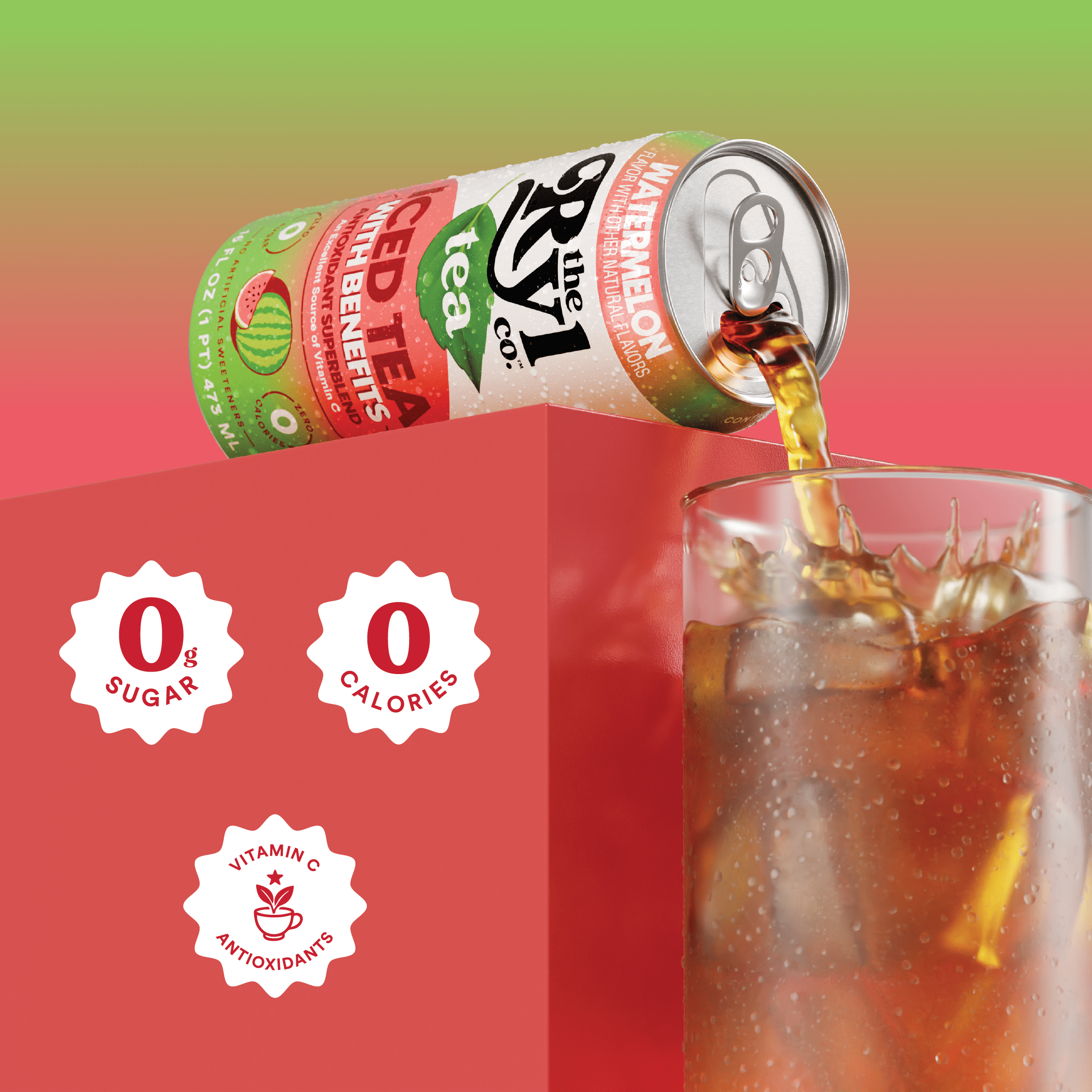Ryl Iced Tea Watermelon, Zero Sugar Iced Tea, Antioxidant Superblend, 16 fl oz Ready-to-Drink Can