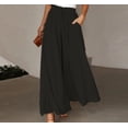 thumbnail image 1 of Pantalones de verano de pierna ancha para mujer, cinturón elástico, pierna ancha, cintura alta, culottes largos para mujer, 1 of 6