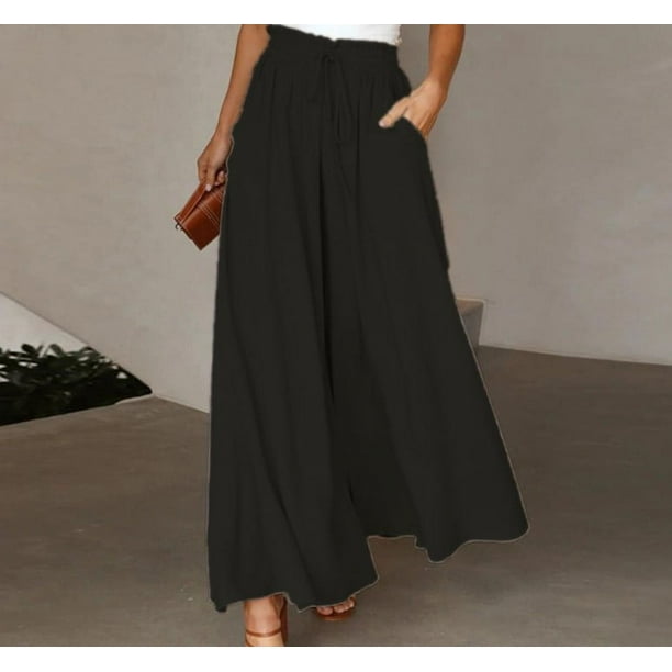 Pantalones de verano de pierna ancha para mujer, cinturón elástico, pierna ancha, cintura alta, culottes largos para mujer