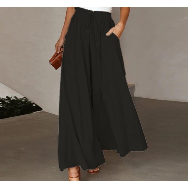 Pantalones de verano de pierna ancha para mujer, cinturón elástico, pierna ancha, cintura alta, culottes largos para mujer