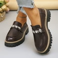 thumbnail image 2 of Penny Loafers for Women Sparkly Rhinestone Chain Chunky Lug Sole Heeled Casual Dress Shoes Slip on Walking Shoes Brown Size 6.5, 2 of 6